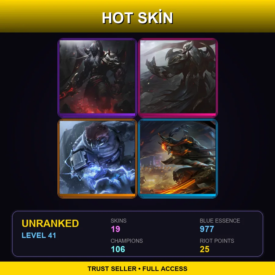 EUW | Lv41 | Unranked | 19 Skin | 106 Champ — LoL account
