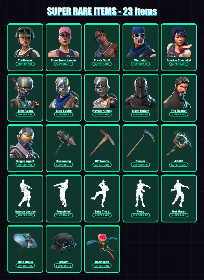 [PC/PSN] | Trailblazer | Rose Team Leader | Travis Scott | Warpaint | Sparkle Specialist | 134 skin | 115 pickaxe | 107 emote | 91 glider | Lv1130