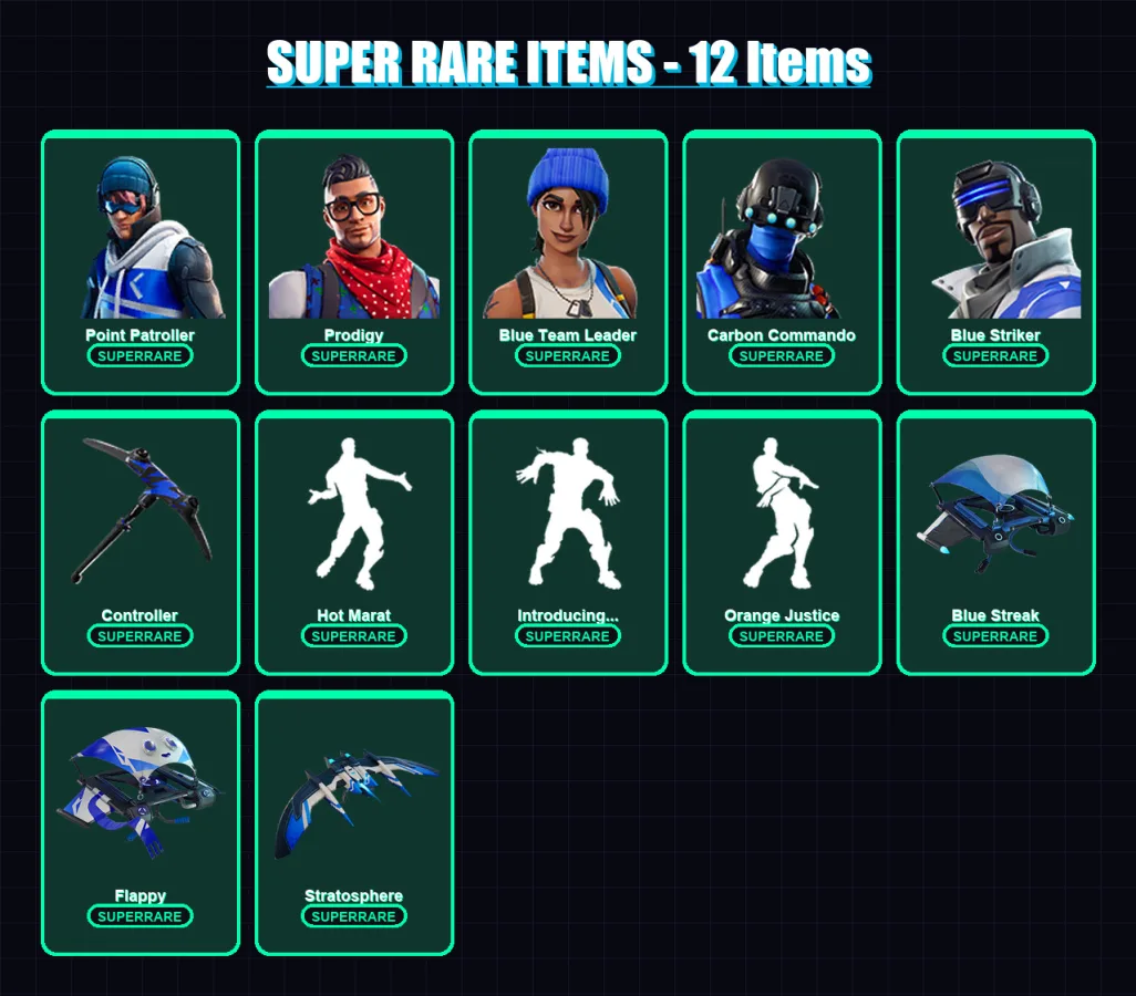 [PC/XBOX/PSN] | Point Patroller | Prodigy | Blue Team Leader | Carbon Commando | Blue Striker | 16 skin | 16 pickaxe | 23 emote | 23 glider | Lv387 — Fortnite account