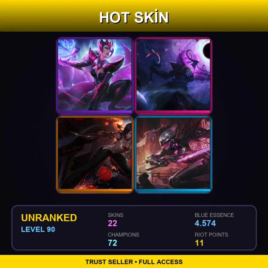 LAN | Lv90 | Unranked | 22 Skin | 72 Champ — LoL account