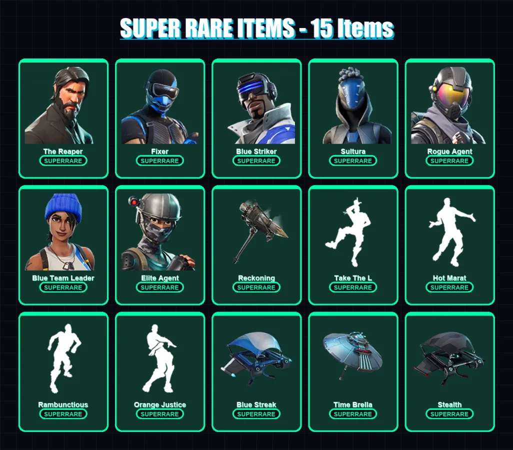 [PS4/PS5/PC] | The Reaper | Fixer | Blue Striker | Sultura | Rogue Agent | 100 skin | 94 pickaxe | 108 emote | 92 glider | Lv1231 — Fortnite account