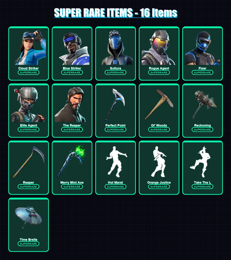 [PC/XBOX] | Cloud Striker | Blue Striker | Sultura | Rogue Agent | Fixer | 117 skin | 142 pickaxe | 123 emote | 124 glider | Lv2036