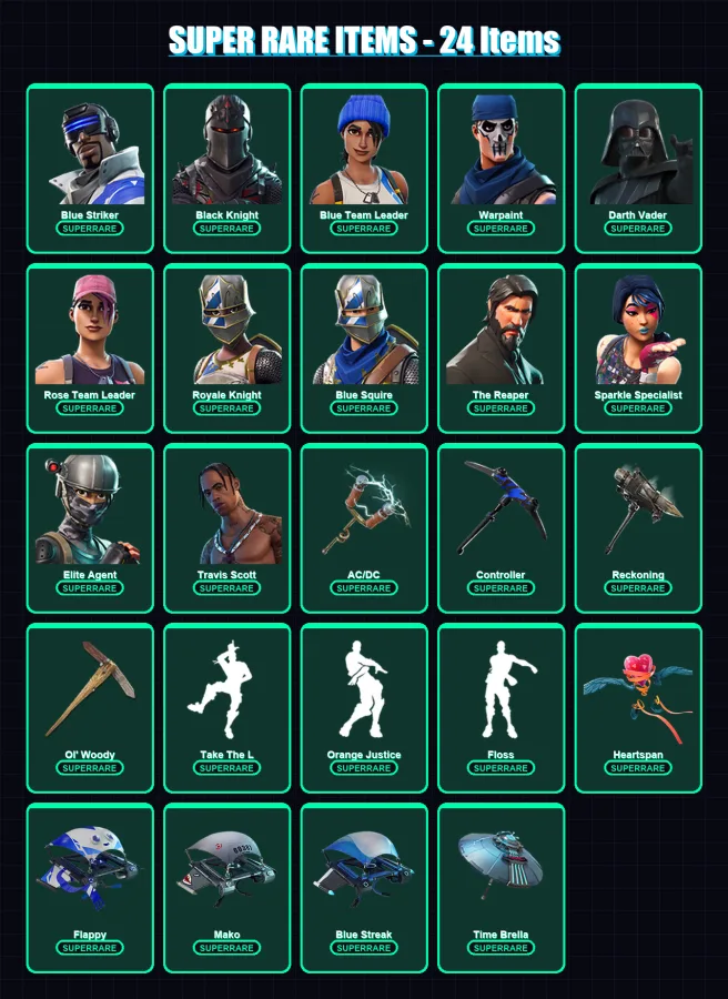 [PS4/PS5/PC] | Blue Striker | Black Knight | Blue Team Leader | Warpaint | Darth Vader | 113 skin | 117 pickaxe | 110 emote | 131 glider | Lv1792