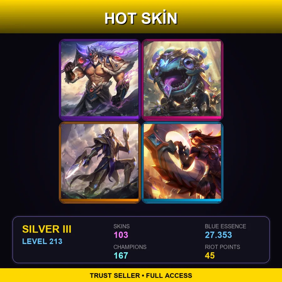 EUW | Lv213 | Silver III | 103 Skin | 167 Champ