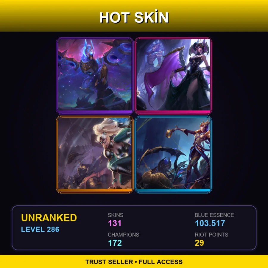EUNE | Lv286 | Unranked | 131 Skin | 172 Champ