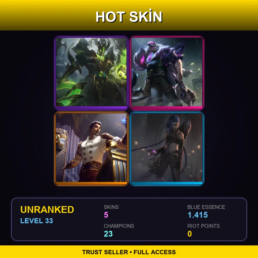 LAS | Steel Dragon Thresh | Crime City Nightmare Darius | Arcane Inventor Jayce | Arcane Enemy Jinx | 5 Skin | 23 Champ | Lv33