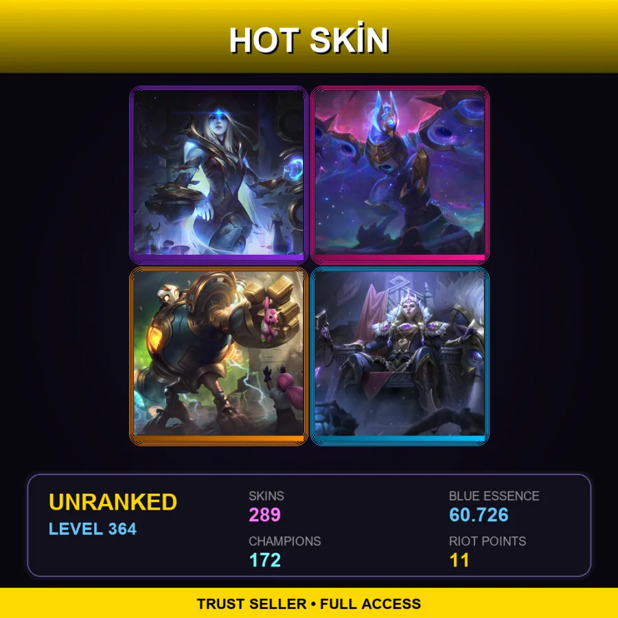 VN | Lv364 | Unranked | 289 Skin | 172 Champ