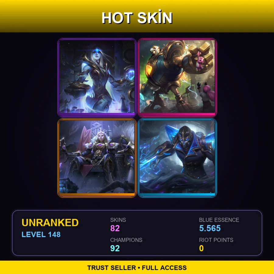 VN | Lv148 | Unranked | 82 Skin | 92 Champ — LoL account