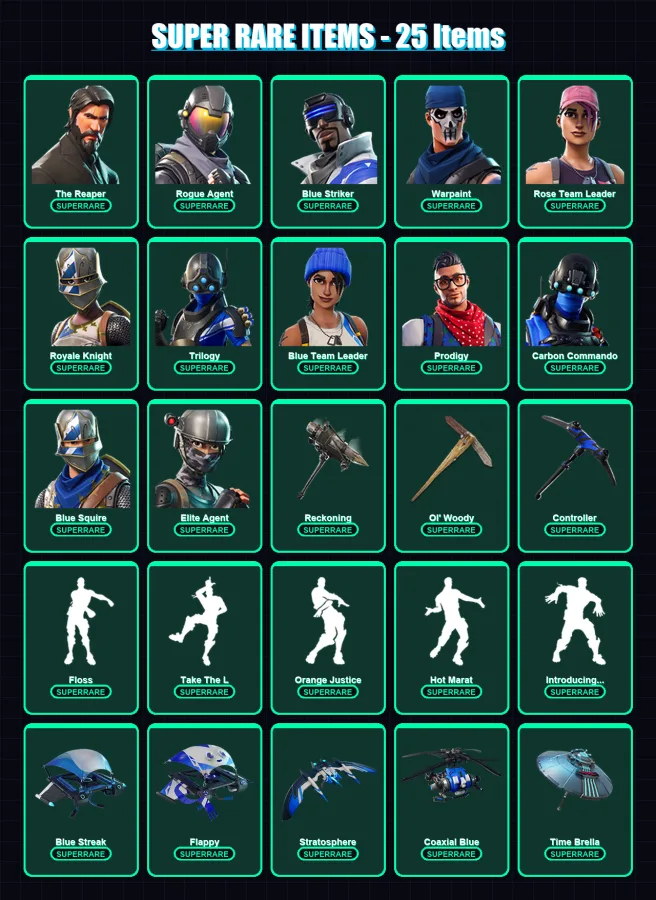 [PC/XBOX] | The Reaper | Rogue Agent | Blue Striker | Warpaint | Rose Team Leader | 116 skin | 104 pickaxe | 121 emote | 116 glider | Lv1645
