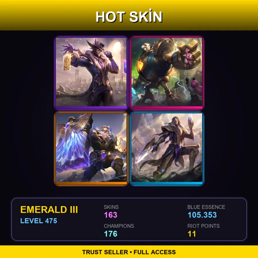 EUNE | Lv475 | Emerald III | 163 Skin | 176 Champ — LoL account