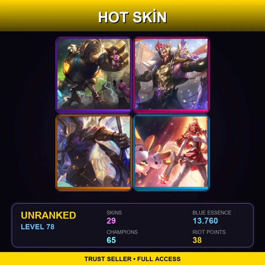 TR | Lv78 | Unranked | 29 Skin | 65 Champ — LoL account
