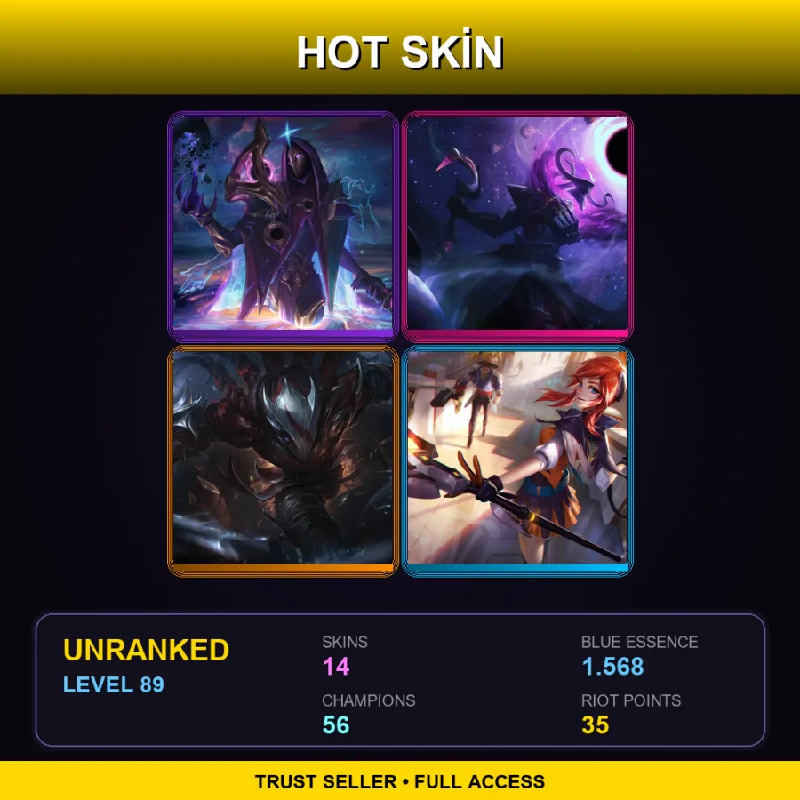 EUW | Lv89 | Unranked | 14 Skin | 56 Champ — LoL account