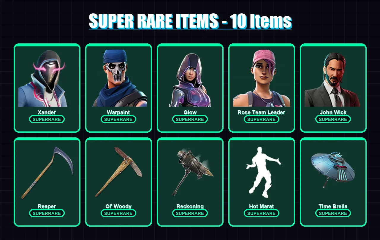 [PC/PSN] | Xander | Warpaint | Glow | Rose Team Leader | John Wick | 108 skin | 121 pickaxe | 125 emote | 115 glider | Lv1475