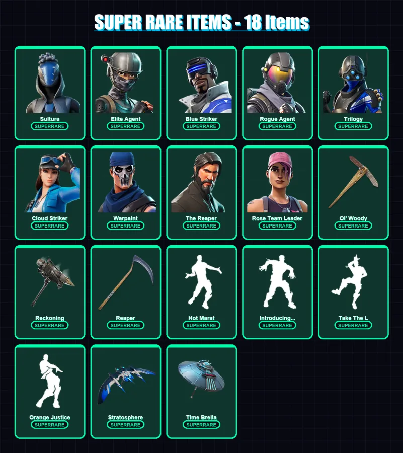 [PS4/PS5/XBOX/PC] | Sultura | Elite Agent | Blue Striker | Rogue Agent | Trilogy | 131 skin | 154 pickaxe | 132 emote | 127 glider | Lv1794