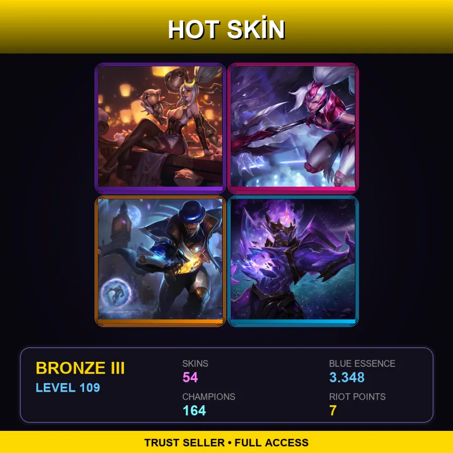EUW | Lv109 | Bronze III | 54 Skin | 164 Champ