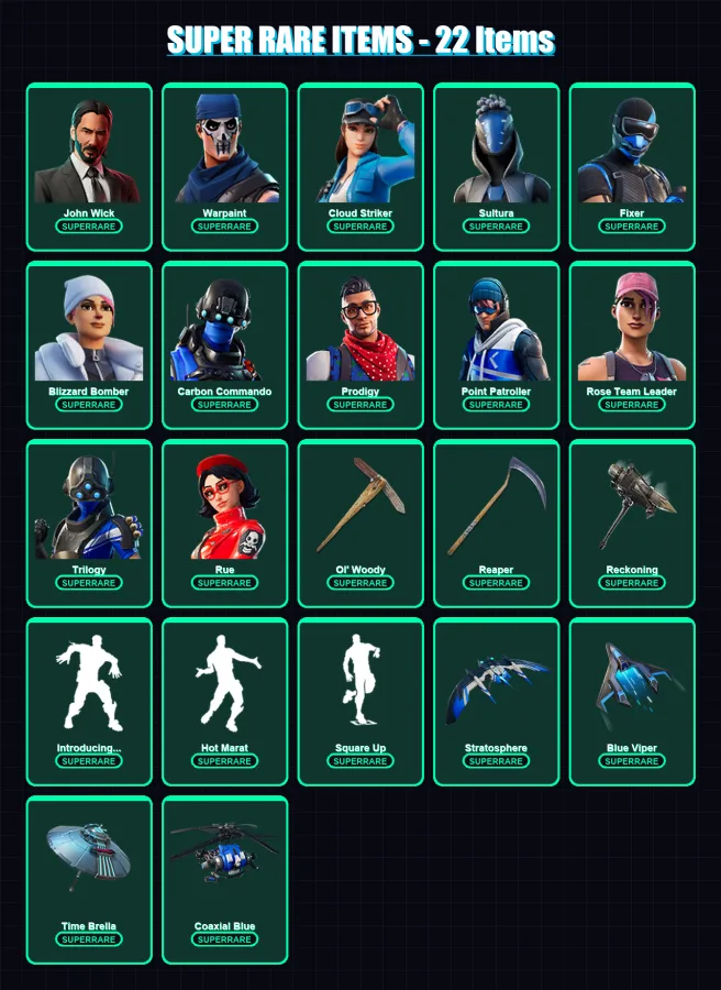 [PC/XBOX/PSN] | John Wick | Warpaint | Cloud Striker | Sultura | Fixer | 294 skin | 253 pickaxe | 266 emote | 187 glider | Lv3040