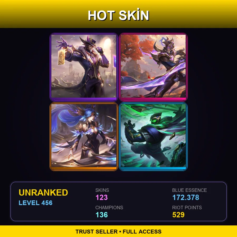 EUW | Lv456 | Unranked | 123 Skin | 136 Champ — LoL account