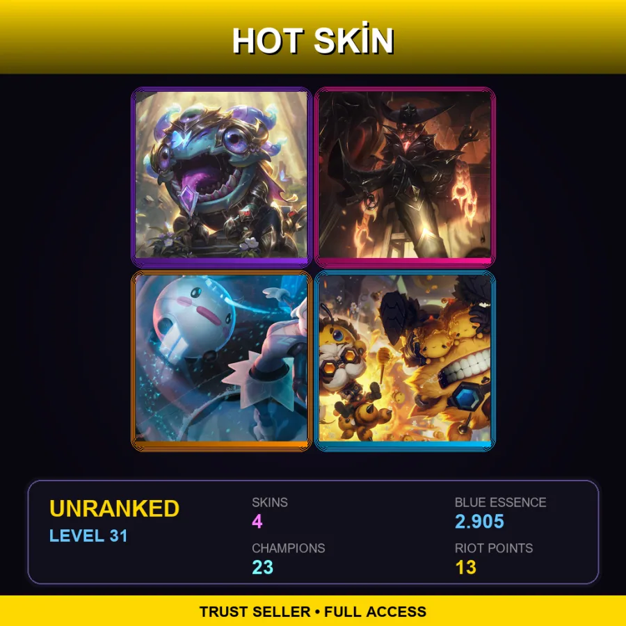 EUW | Lv31 | Unranked | 4 Skin | 23 Champ — LoL account