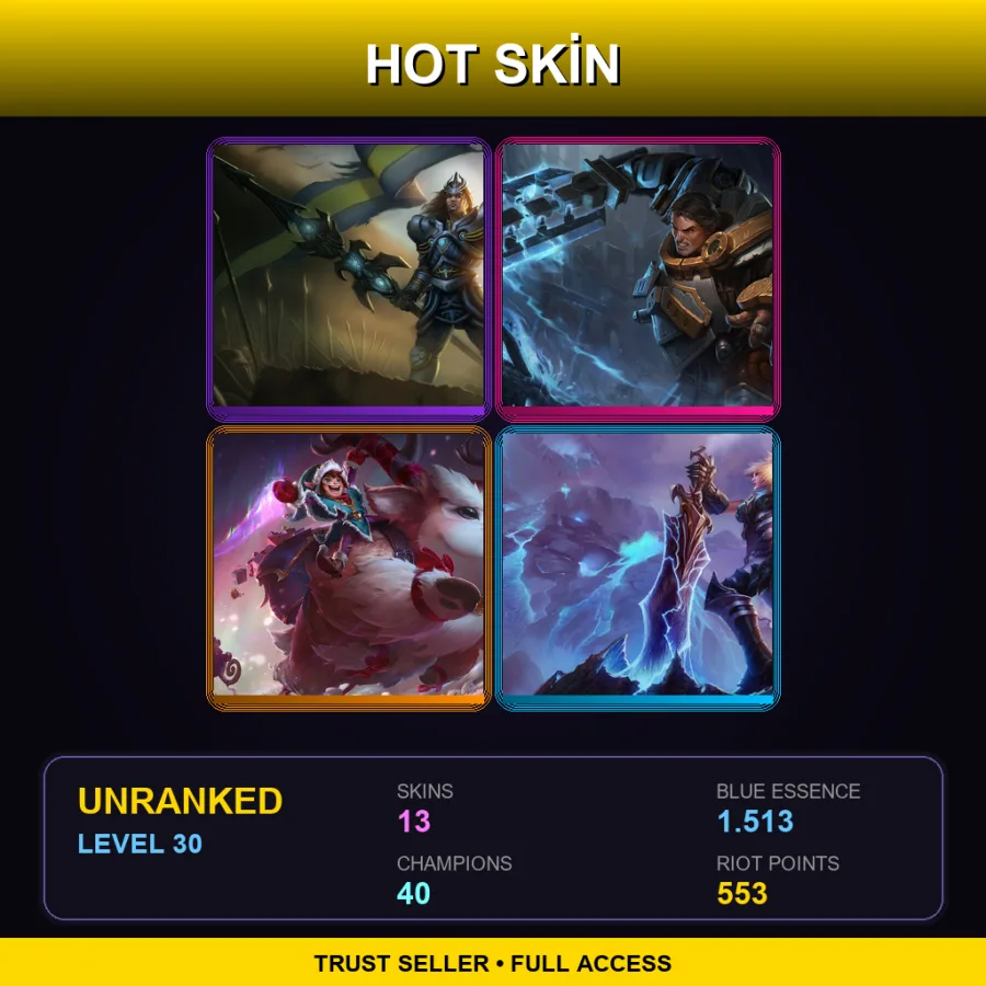 OCE | Lv30 | Unranked | 13 Skin | 40 Champ