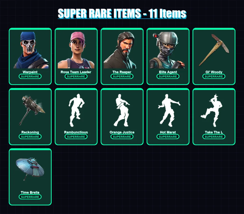 [PC/XBOX/PSN] | Warpaint | Rose Team Leader | The Reaper | Elite Agent | Valor | 70 skin | 75 pickaxe | 77 emote | 75 glider | Lv1075