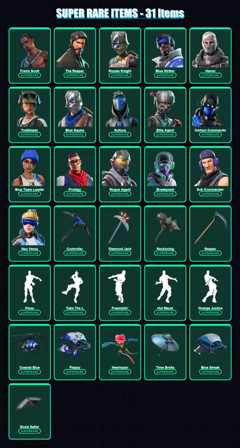 [PC/XBOX/PSN] | Travis Scott | The Reaper | Royale Knight | Blue Striker | Havoc | 107 skin | 73 pickaxe | 99 emote | 84 glider | Lv1069 — Fortnite account