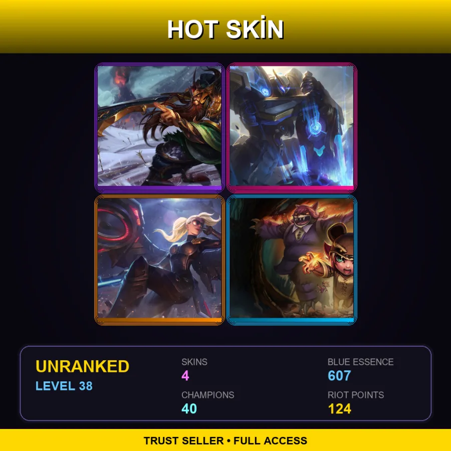 EUW | Warring Kingdoms Tryndamere | Mecha Kingdoms Garen | Riot Kayle | Reverse Annie | 4 Skin | 40 Champ | Lv38