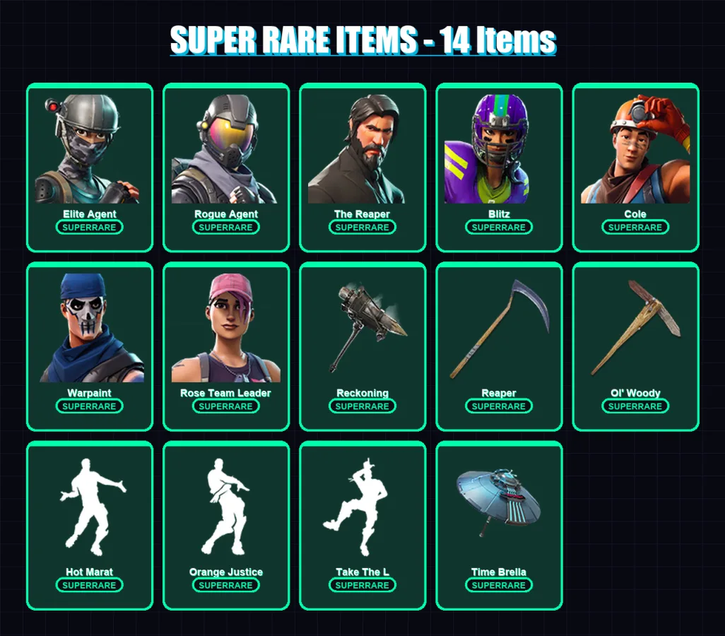 [PC/PSN] | Elite Agent | Rogue Agent | The Reaper | Blitz | Cole | 200 skin | 140 pickaxe | 147 emote | 117 glider | Lv1465 — Fortnite account