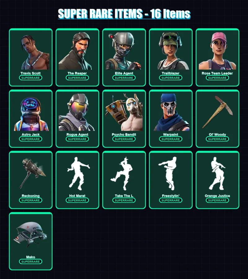 [PC/XBOX/PSN] | Travis Scott | The Reaper | Elite Agent | Trailblazer | Rose Team Leader | 144 skin | 69 pickaxe | 94 emote | 60 glider | Lv861
