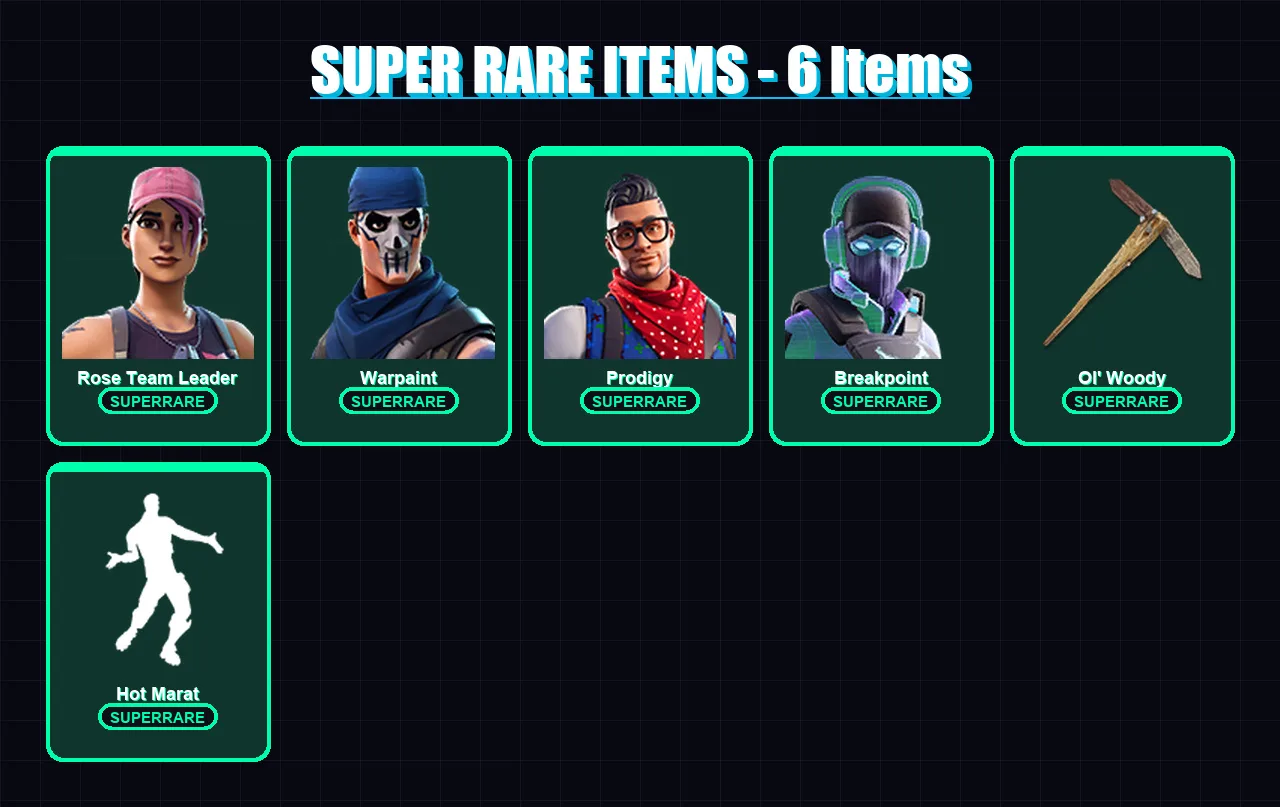 [PC/XBOX] | Rose Team Leader | Warpaint | Prodigy | Breakpoint | The Foundation | 78 skin | 90 pickaxe | 85 emote | 93 glider | Lv1118 — Fortnite account