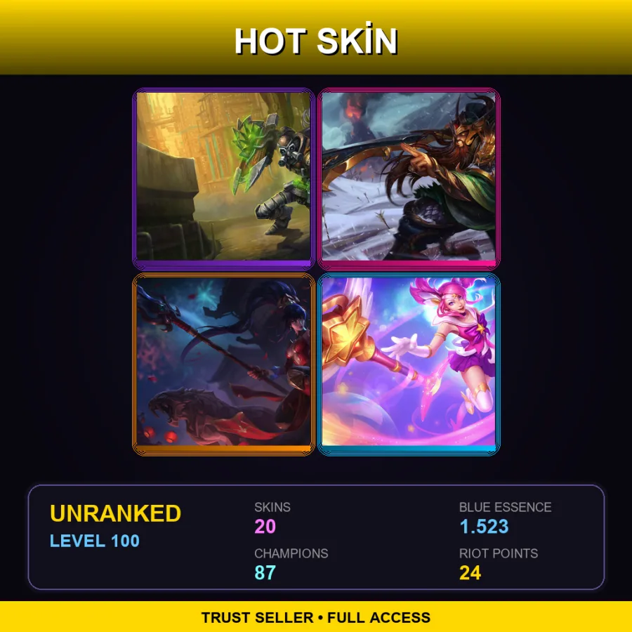 VN | Lv100 | Unranked | 20 Skin | 87 Champ — LoL account