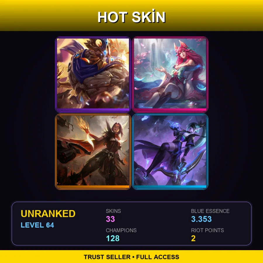 TR | Lv64 | Unranked | 33 Skin | 128 Champ — LoL account
