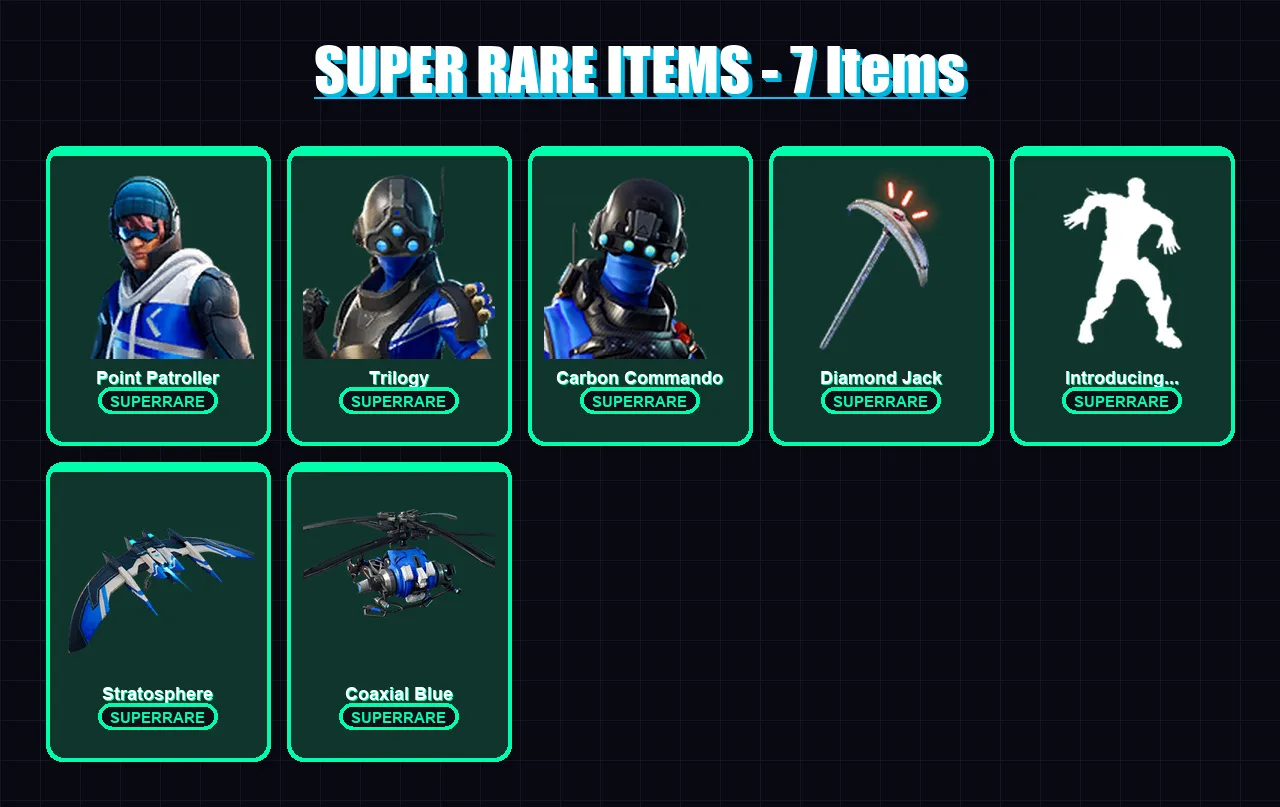 [PS4/PS5/XBOX/PC] | Point Patroller | Trilogy | Carbon Commando | Mandalorian | Predator | 71 skin | 66 pickaxe | 72 emote | 63 glider | Lv1014