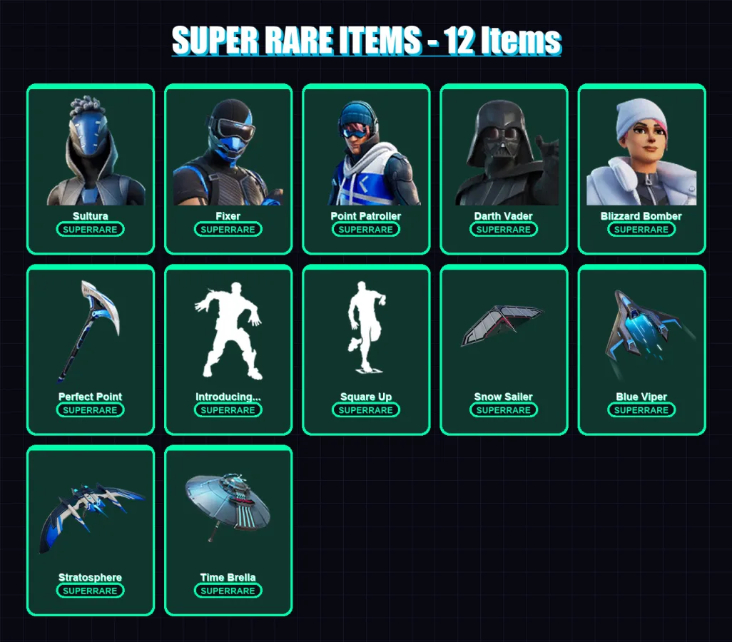 [PS4/PS5/XBOX/PC] | Sultura | Fixer | Point Patroller | Darth Vader | Blizzard Bomber | 171 skin | 224 pickaxe | 161 emote | 175 glider | Lv2321