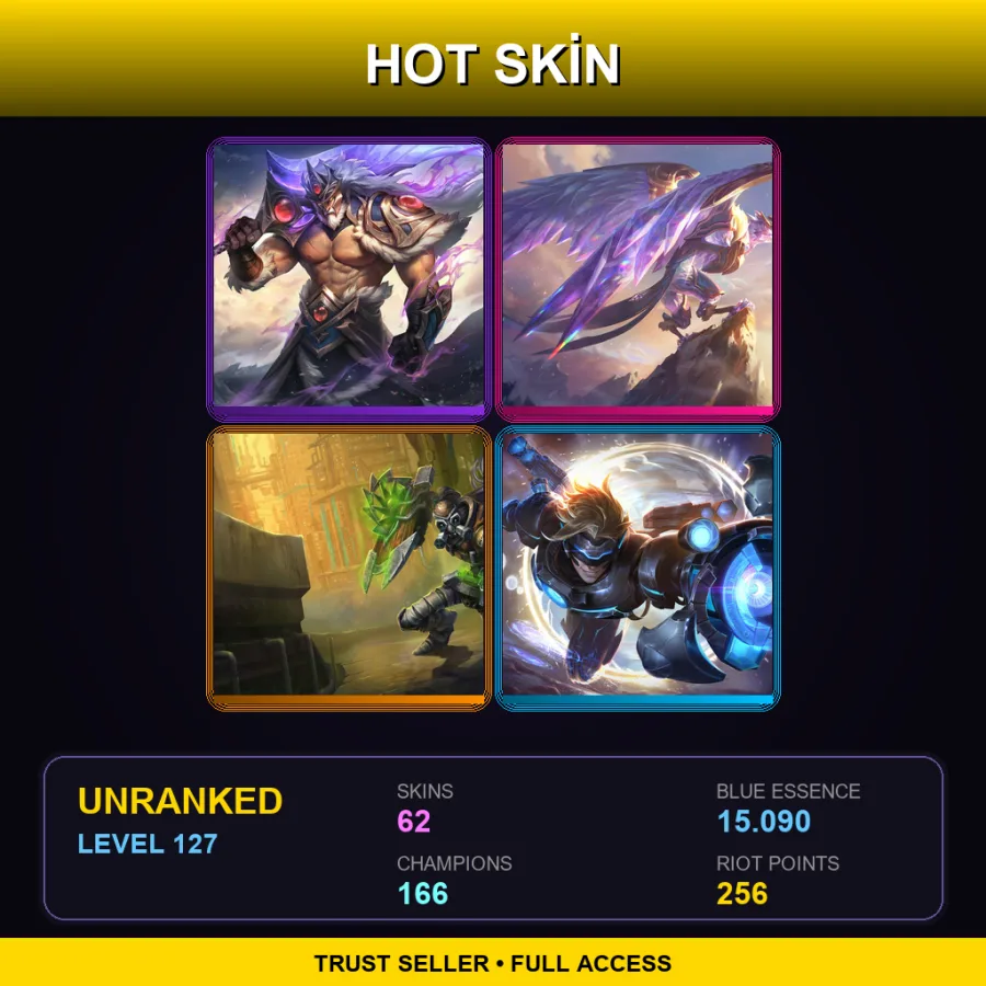 SG | Lv127 | Unranked | 62 Skin | 166 Champ — LoL account
