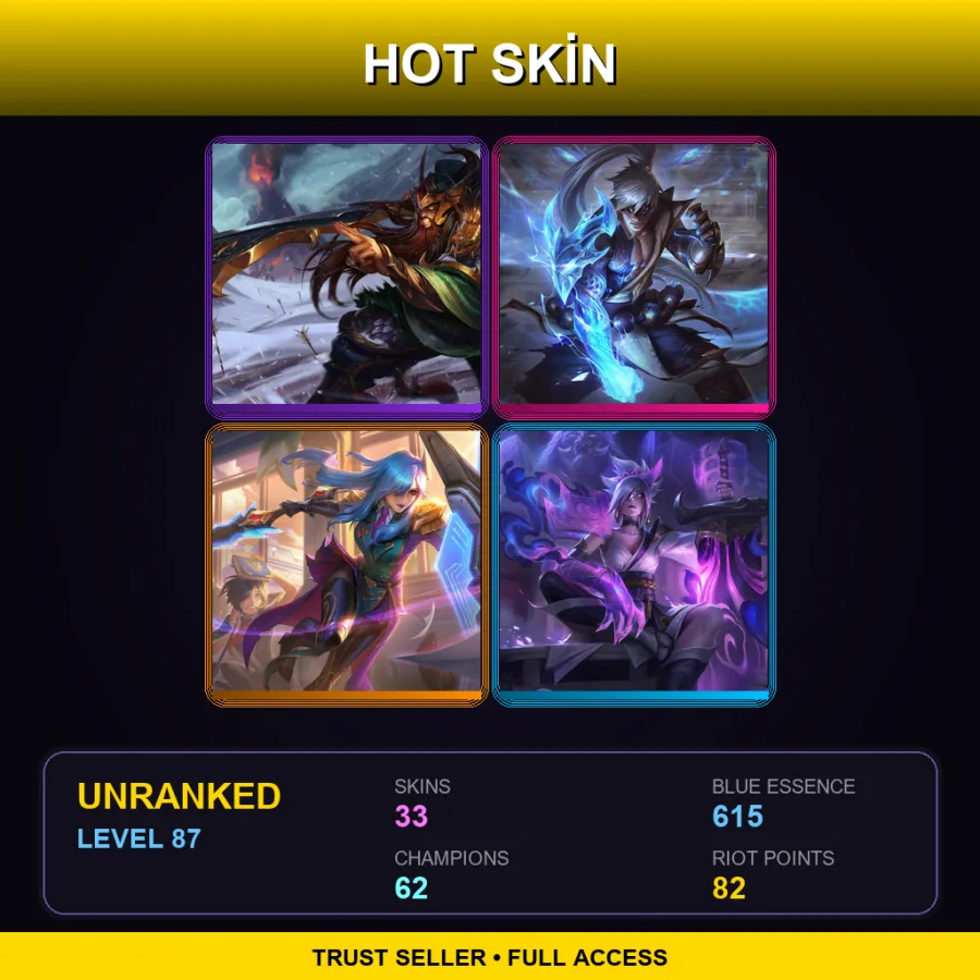 LAN | Lv87 | Unranked | 33 Skin | 62 Champ — LoL account