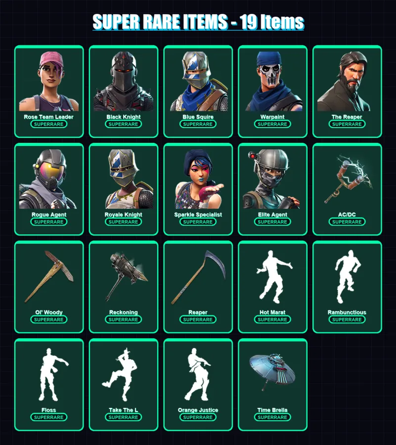 [PC/XBOX] | Rose Team Leader | Black Knight | Blue Squire | Warpaint | The Reaper | 146 skin | 122 pickaxe | 130 emote | 110 glider | Lv1164