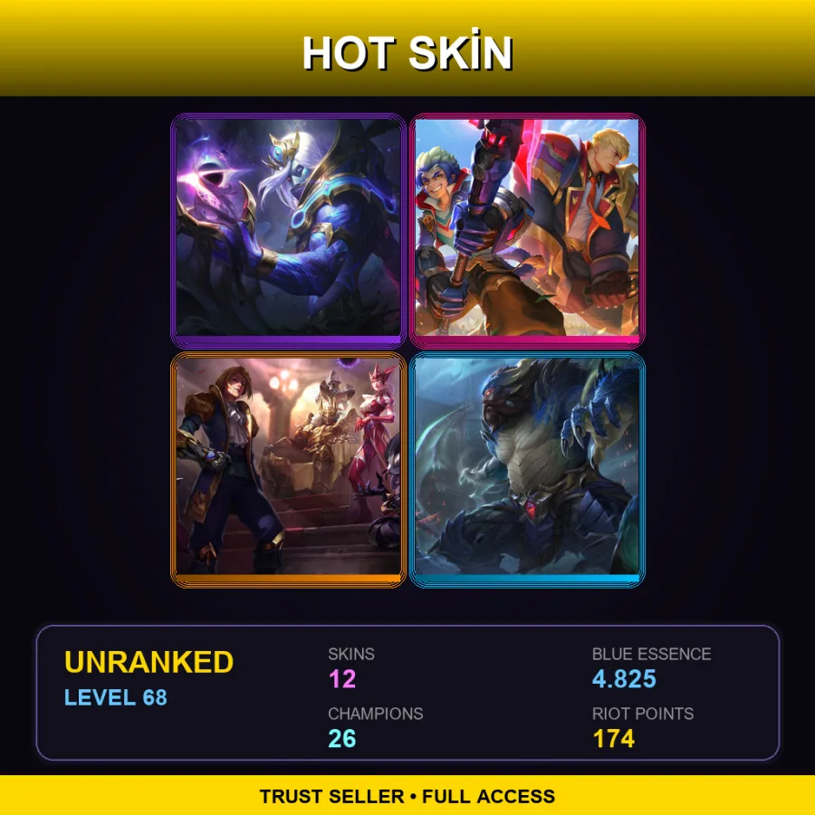 OCE | Lv68 | Unranked | 12 Skin | 26 Champ — LoL account