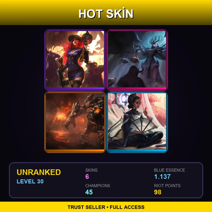 EUW | Lv30 | Unranked | 6 Skin | 45 Champ
