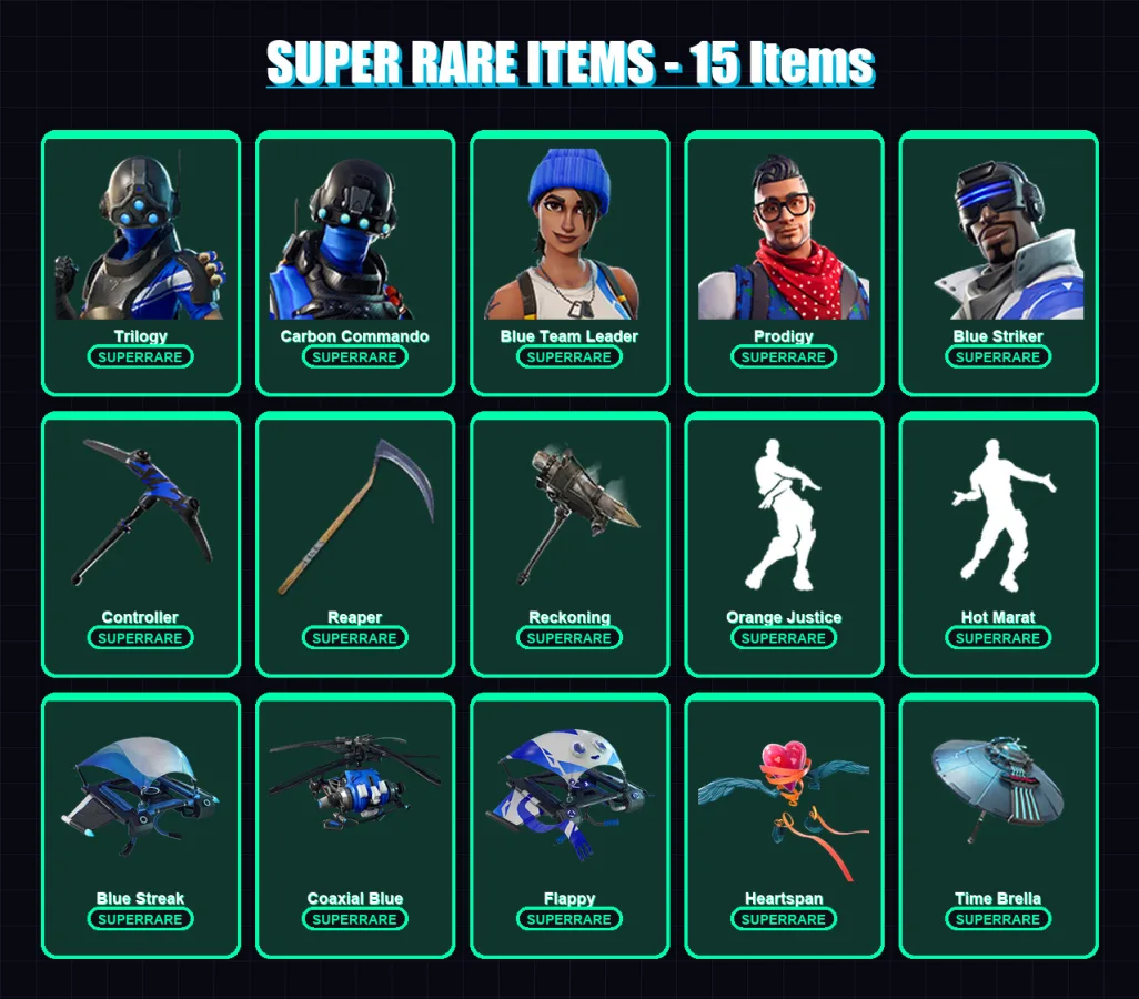 [PC/XBOX] | Trilogy | Carbon Commando | Blue Team Leader | Prodigy | Blue Striker | 144 skin | 173 pickaxe | 141 emote | 155 glider | Lv2751 — Fortnite account