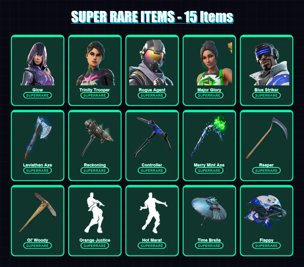 [PC/XBOX/PSN] | Glow | Trinity Trooper | Rogue Agent | Major Glory | Blue Striker | 171 skin | 157 pickaxe | 131 emote | 123 glider | Lv2156