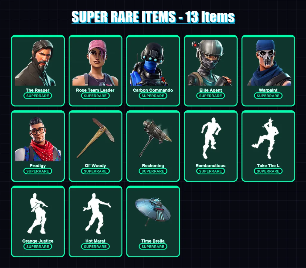 [PC/XBOX/PSN] | The Reaper | Rose Team Leader | Carbon Commando | Elite Agent | Warpaint | 41 skin | 46 pickaxe | 52 emote | 53 glider | Lv790