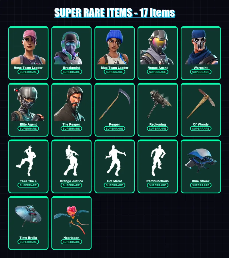 [PC/PSN] | Rose Team Leader | Breakpoint | Blue Team Leader | Rogue Agent | Warpaint | 261 skin | 211 pickaxe | 252 emote | 186 glider | Lv2740