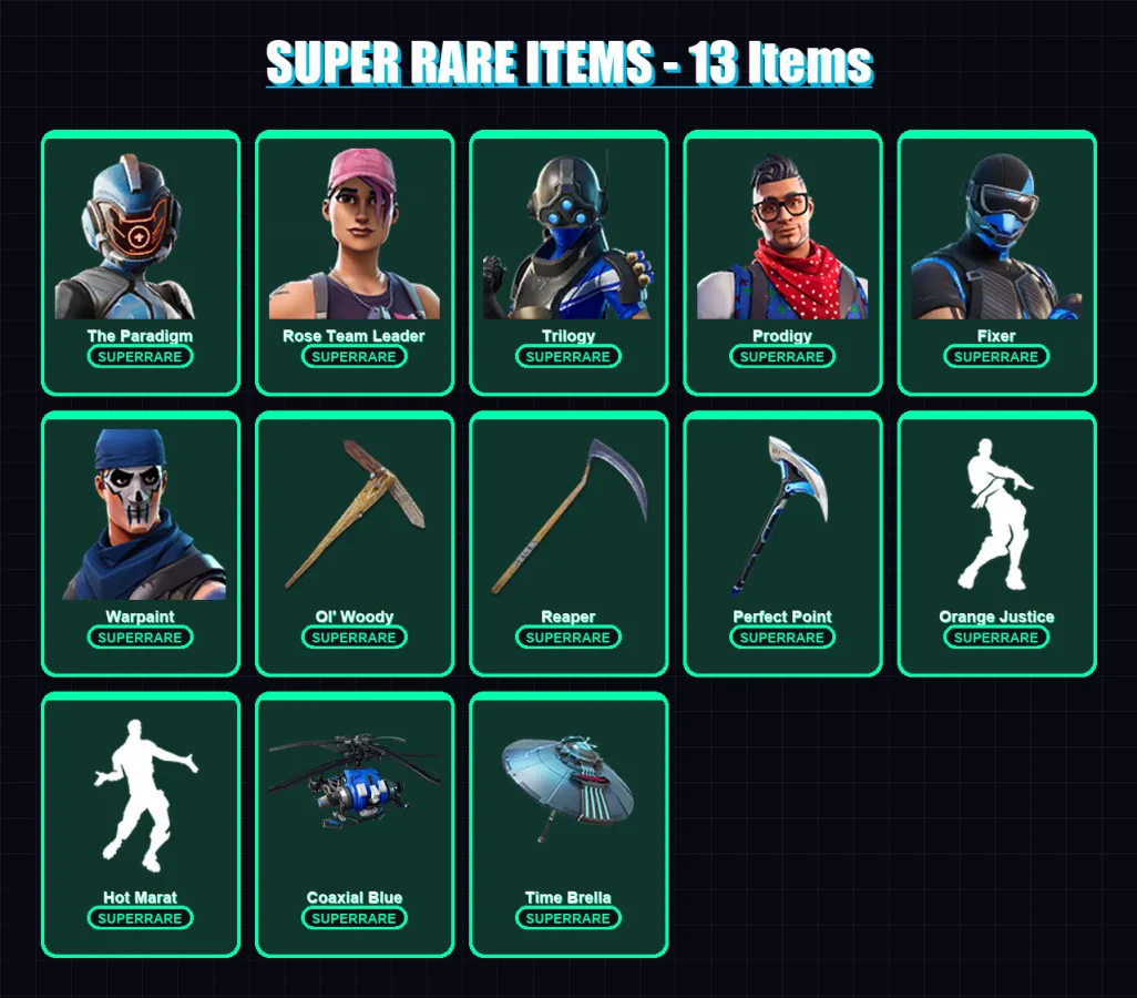 [PC/XBOX/PSN] | The Paradigm | Rose Team Leader | Trilogy | Prodigy | Fixer | 121 skin | 108 pickaxe | 136 emote | 92 glider | Lv1250