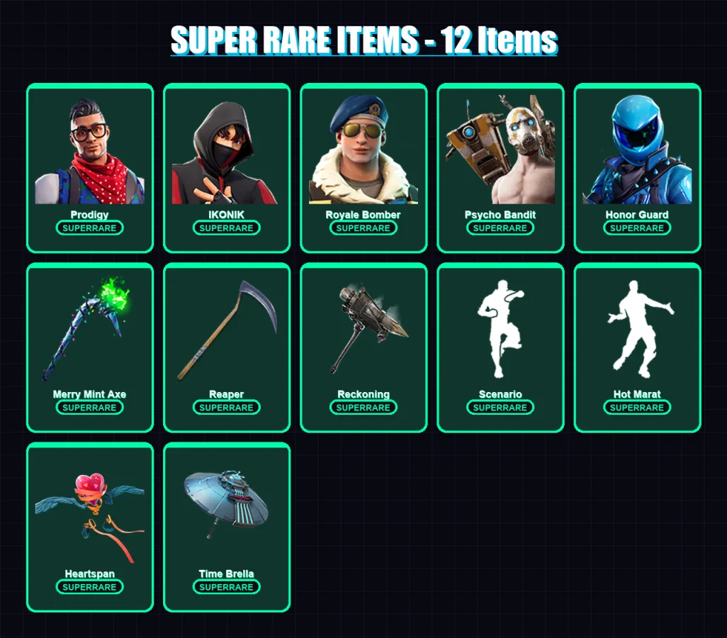 [PC/XBOX/PSN] | Prodigy | IKONIK | Royale Bomber | Psycho Bandit | Honor Guard | 178 skin | 160 pickaxe | 160 emote | 139 glider | Lv2834