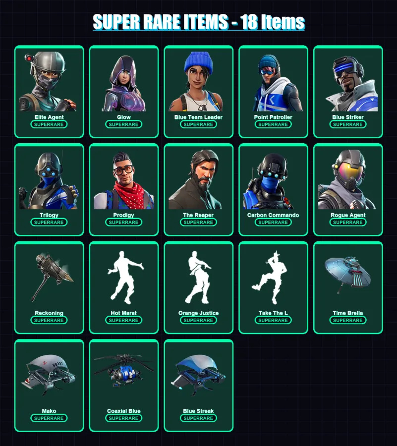 [PS4/PS5/XBOX/PC] | Elite Agent | Glow | Blue Team Leader | Point Patroller | Blue Striker | 96 skin | 84 pickaxe | 102 emote | 93 glider | Lv1572
