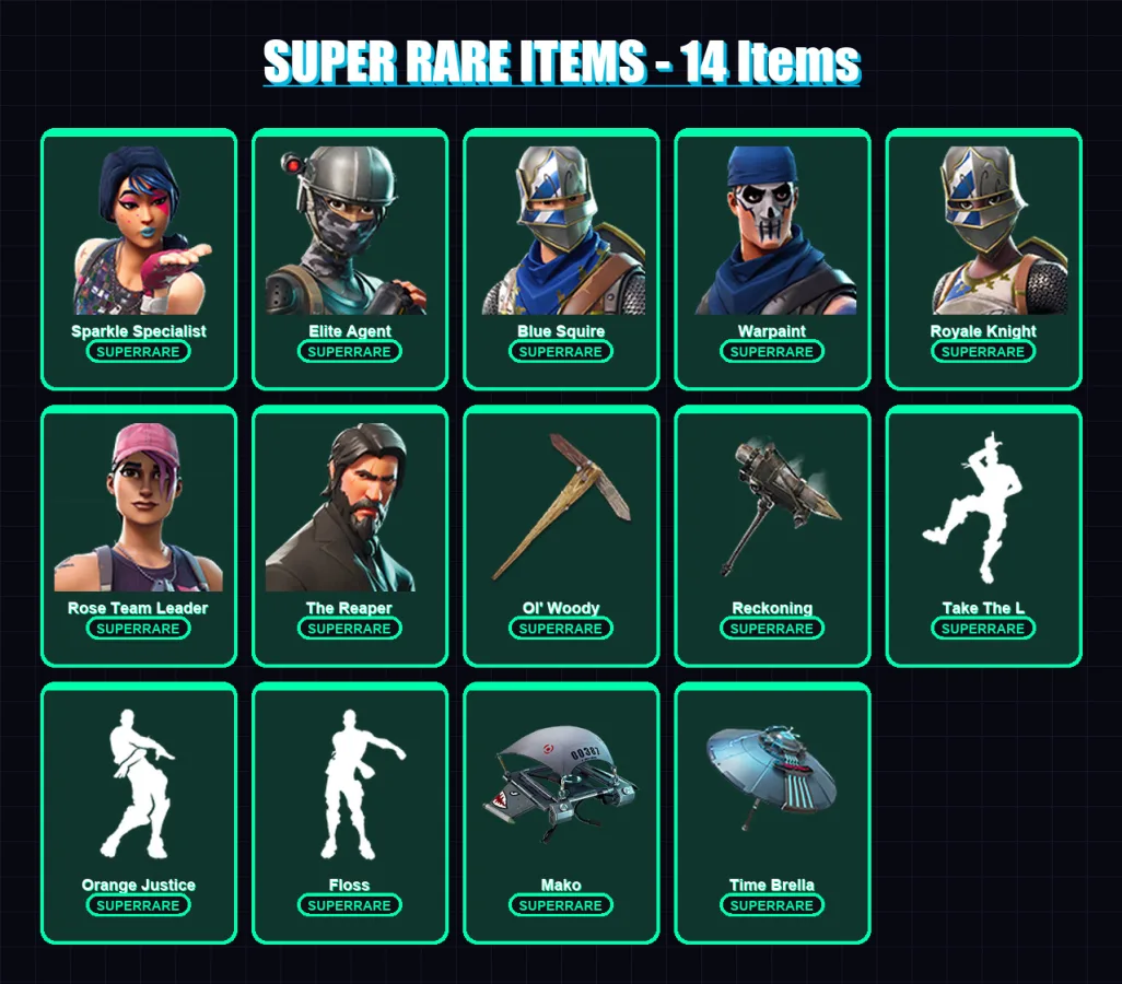 [PC/XBOX/PSN] | Sparkle Specialist | Elite Agent | Blue Squire | Warpaint | Royale Knight | 49 skin | 60 pickaxe | 64 emote | 69 glider | Lv1026