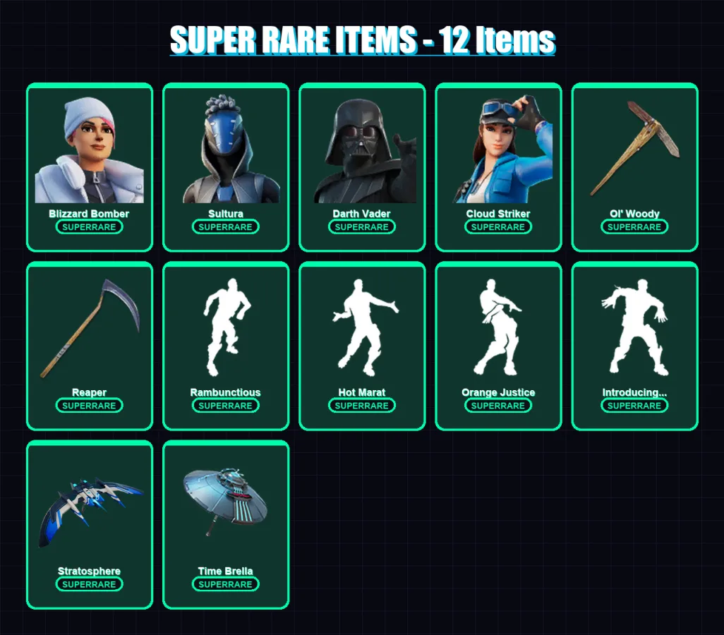[PS4/PS5/XBOX/PC] | Blizzard Bomber | Sultura | Darth Vader | Cloud Striker | Dark Vanguard | 650 skin | 621 pickaxe | 535 emote | 349 glider | Lv40