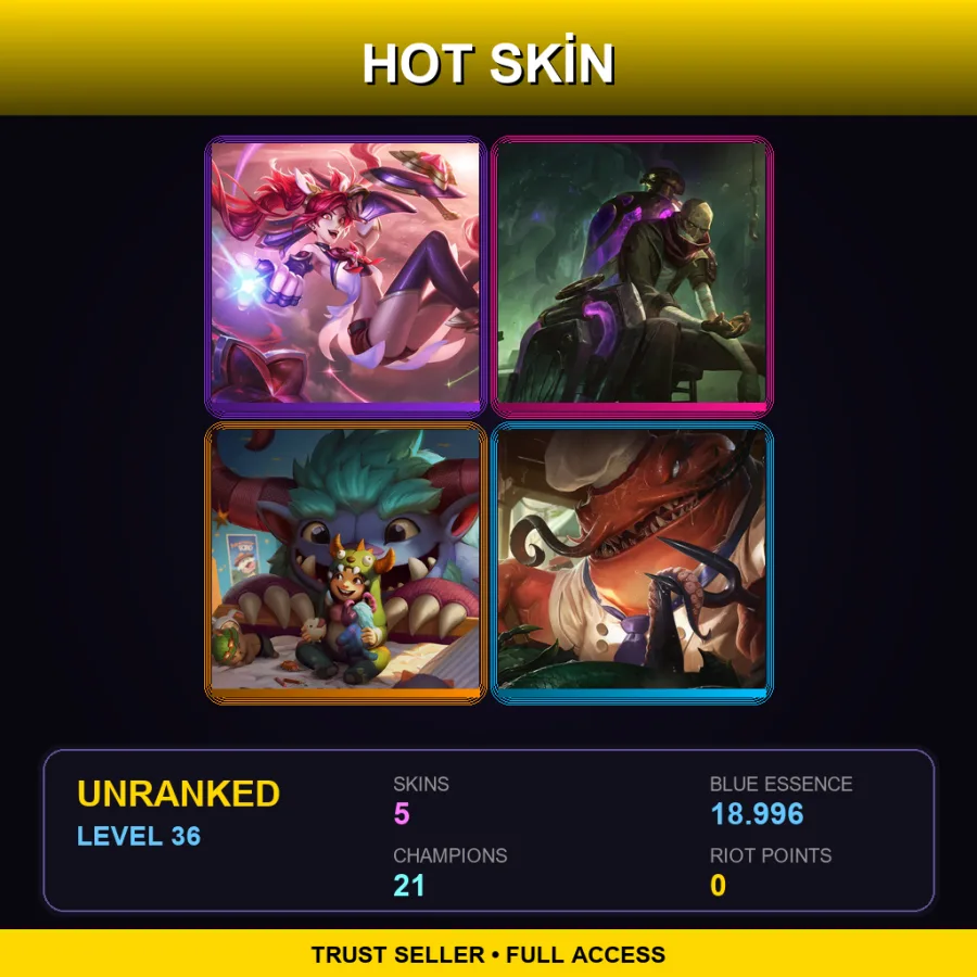 EUW | Lv36 | Unranked | 5 Skin | 21 Champ with Jinx