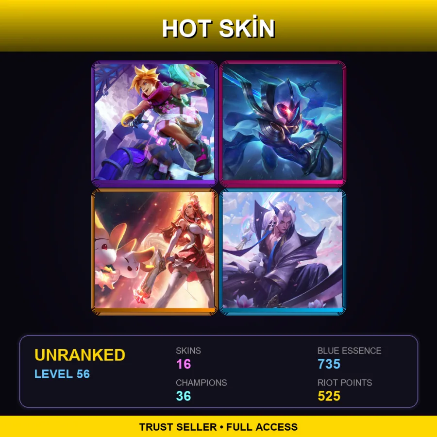 OCE | Lv56 | Unranked | 16 Skin | 36 Champ — LoL account