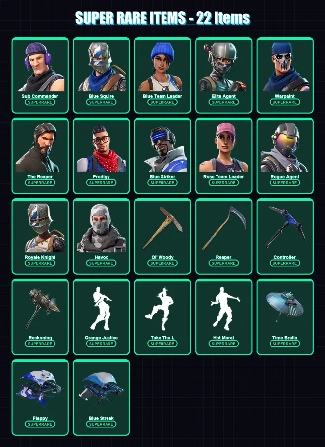 [PC/XBOX/PSN] | Sub Commander | Blue Squire | Blue Team Leader | Elite Agent | Warpaint | 90 skin | 87 pickaxe | 81 emote | 80 glider | Lv1057
